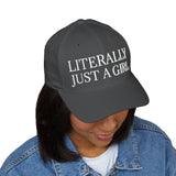 Embroidered Closed-Back Cap, Just a Girl Hat, Structured Baseball Cap, Dad Hat, Embroidered Cap for Women, Distressed Baseball Cap
