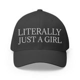 Embroidered Closed-Back Cap, Just a Girl Hat, Structured Baseball Cap, Dad Hat, Embroidered Cap for Women, Distressed Baseball Cap