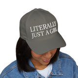 Embroidered Closed-Back Cap, Just a Girl Hat, Structured Baseball Cap, Dad Hat, Embroidered Cap for Women, Distressed Baseball Cap