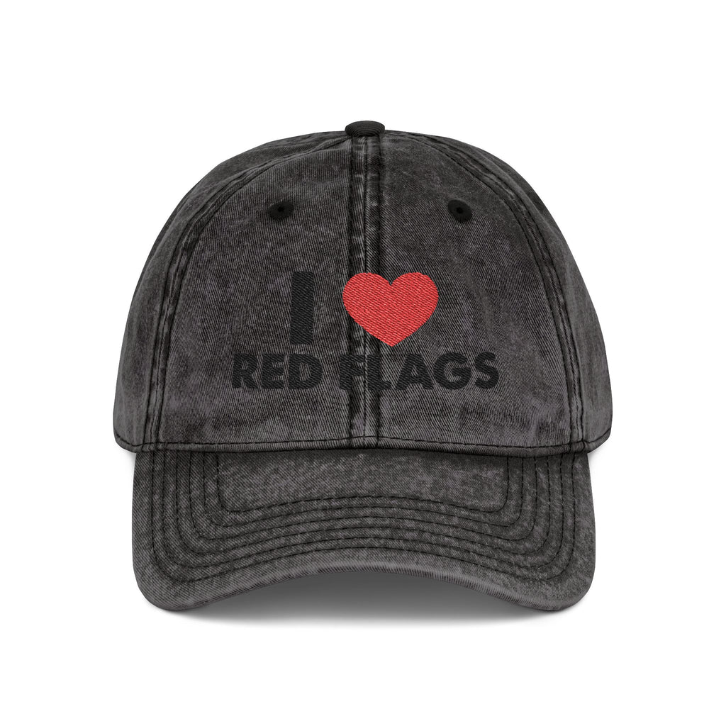 I Heart Red Flags Cap | Vintage Washed Embroidered Hat