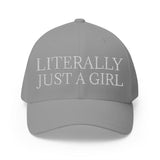 Embroidered Closed-Back Cap, Just a Girl Hat, Structured Baseball Cap, Dad Hat, Embroidered Cap for Women, Distressed Baseball Cap