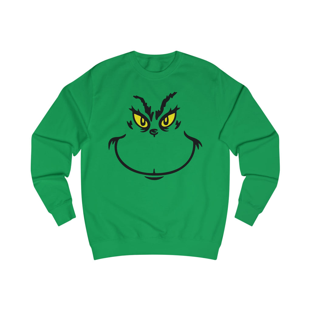 Grinch Face Sweatshirt | Holiday Whimsical Green Cartoon Smirk