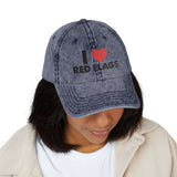 I Heart Red Flags Cap | Vintage Washed Embroidered Hat