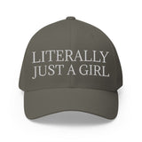 Embroidered Closed-Back Cap, Just a Girl Hat, Structured Baseball Cap, Dad Hat, Embroidered Cap for Women, Distressed Baseball Cap