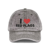 I Heart Red Flags Cap | Vintage Washed Embroidered Hat